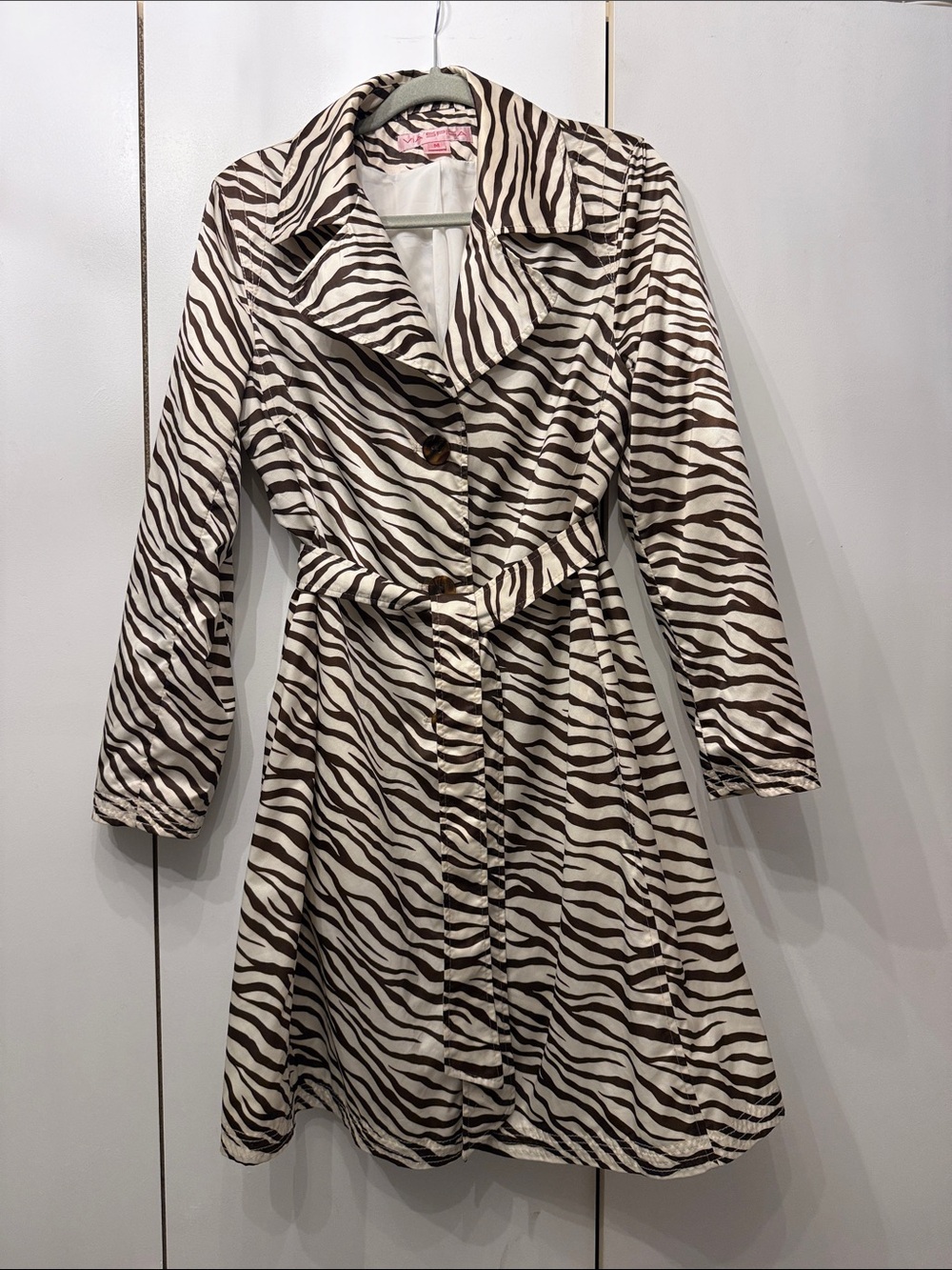Via Spiga Zebra Print Trench Rain Coat - Brown & Cream